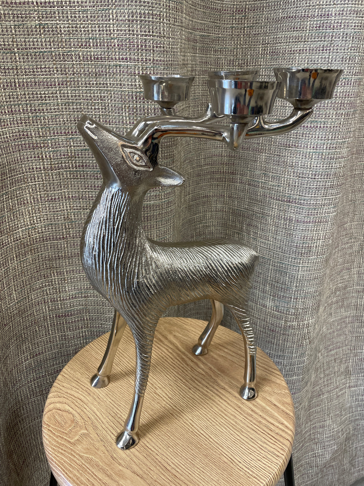 Large Nickel Chrome Reindeer Tealight Candle Holder Christmas