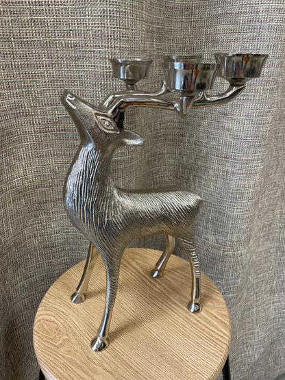 Large Nickel Chrome Reindeer Tealight Candle Holder Christmas