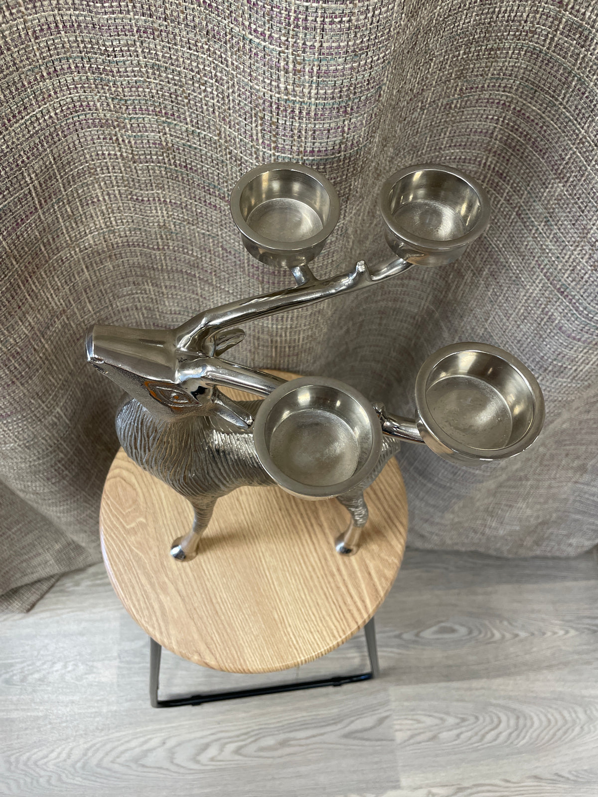 Large Nickel Chrome Reindeer Tealight Candle Holder Christmas