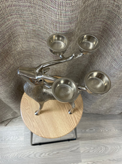 Large Nickel Chrome Reindeer Tealight Candle Holder Christmas