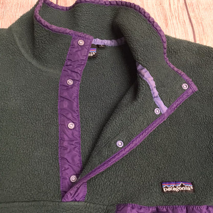 Vintage Patagonia Synchilla Green & Purple 1/4 Button Fleece Size L