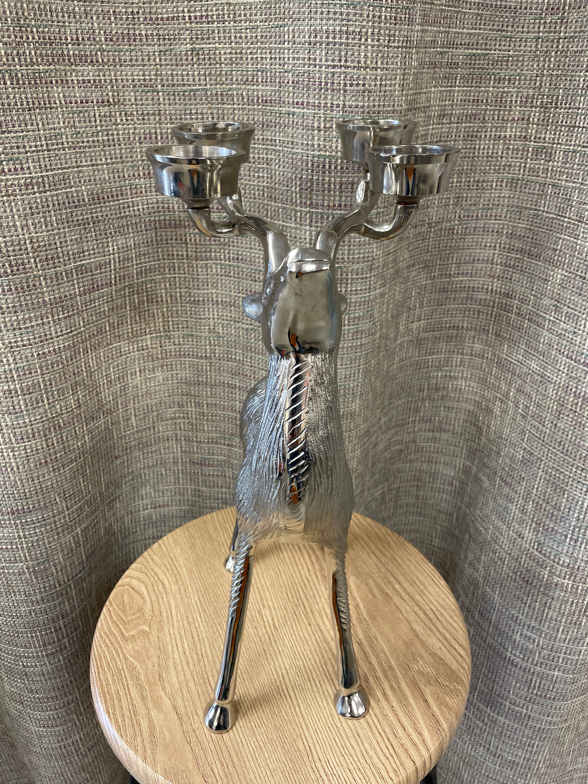 Large Nickel Chrome Reindeer Tealight Candle Holder Christmas