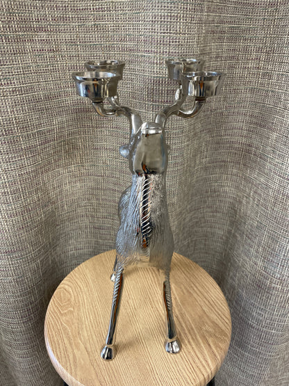 Large Nickel Chrome Reindeer Tealight Candle Holder Christmas