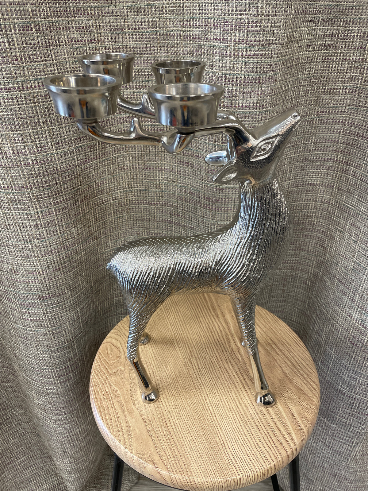 Large Nickel Chrome Reindeer Tealight Candle Holder Christmas