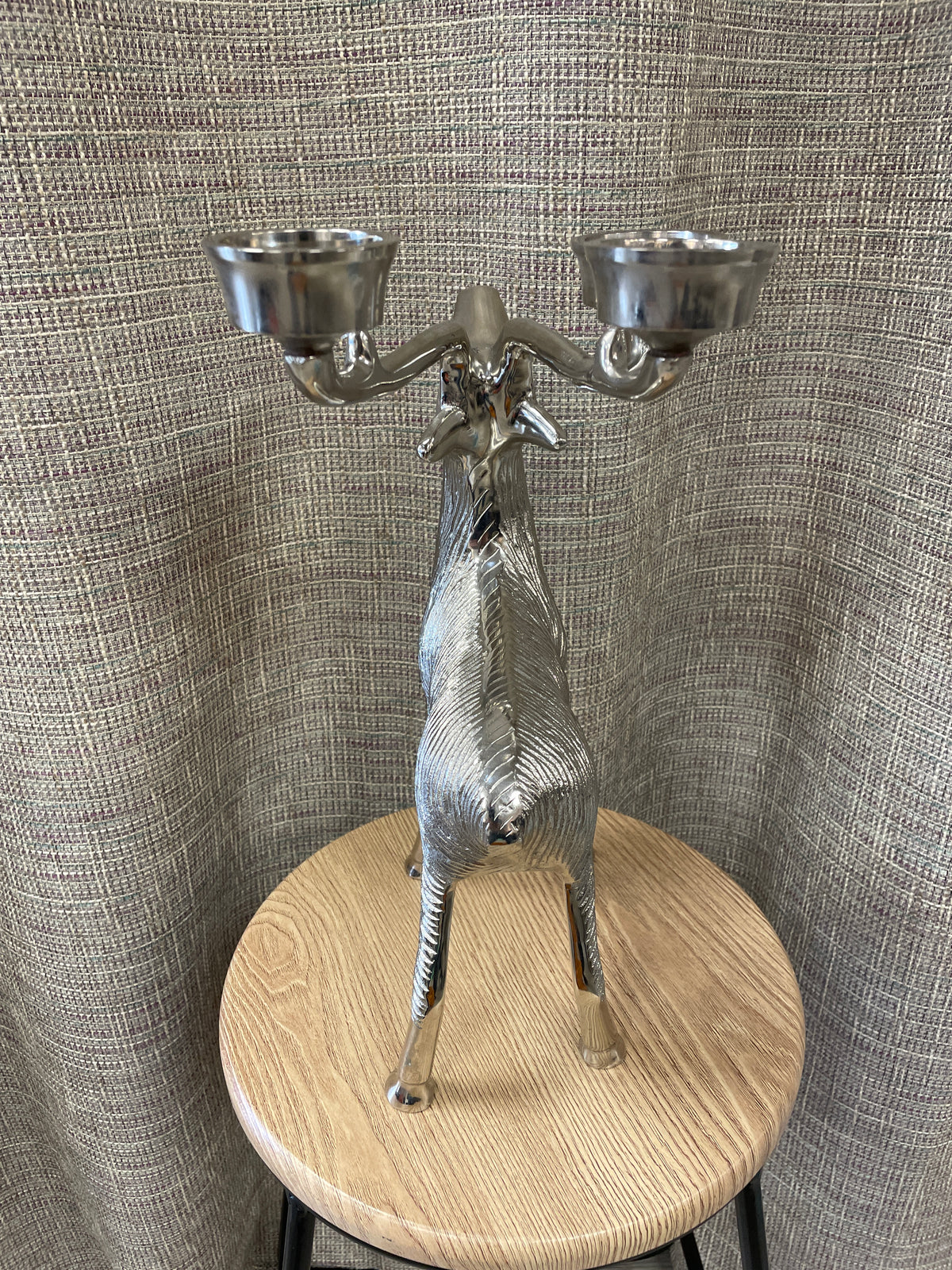 Large Nickel Chrome Reindeer Tealight Candle Holder Christmas