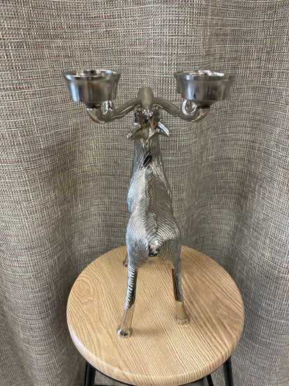 Large Nickel Chrome Reindeer Tealight Candle Holder Christmas