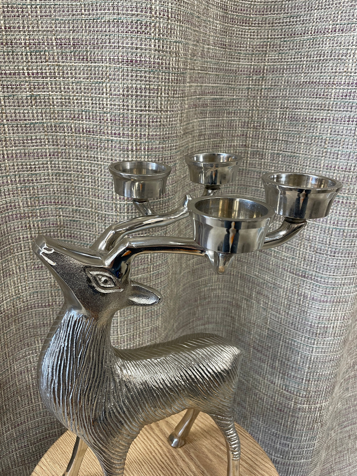 Large Nickel Chrome Reindeer Tealight Candle Holder Christmas