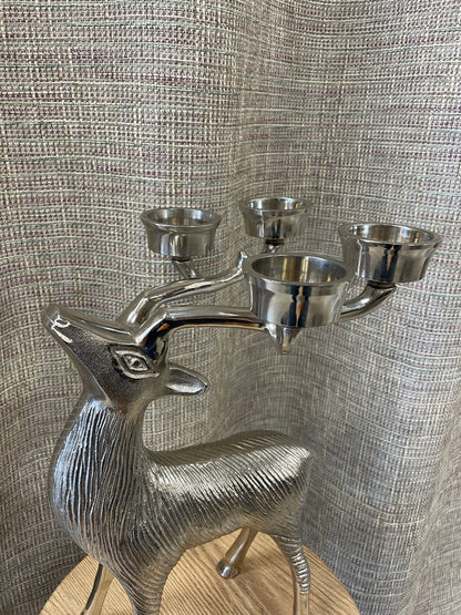 Large Nickel Chrome Reindeer Tealight Candle Holder Christmas