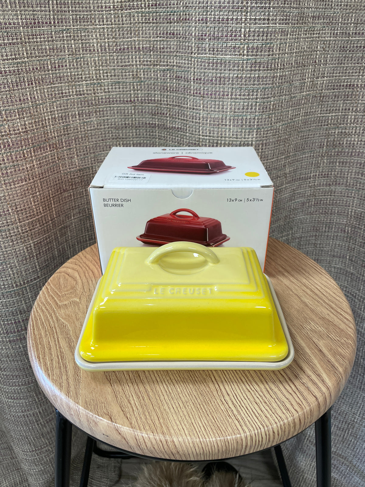 Le Creuset New in Box Yellow Stoneware Butter Dish