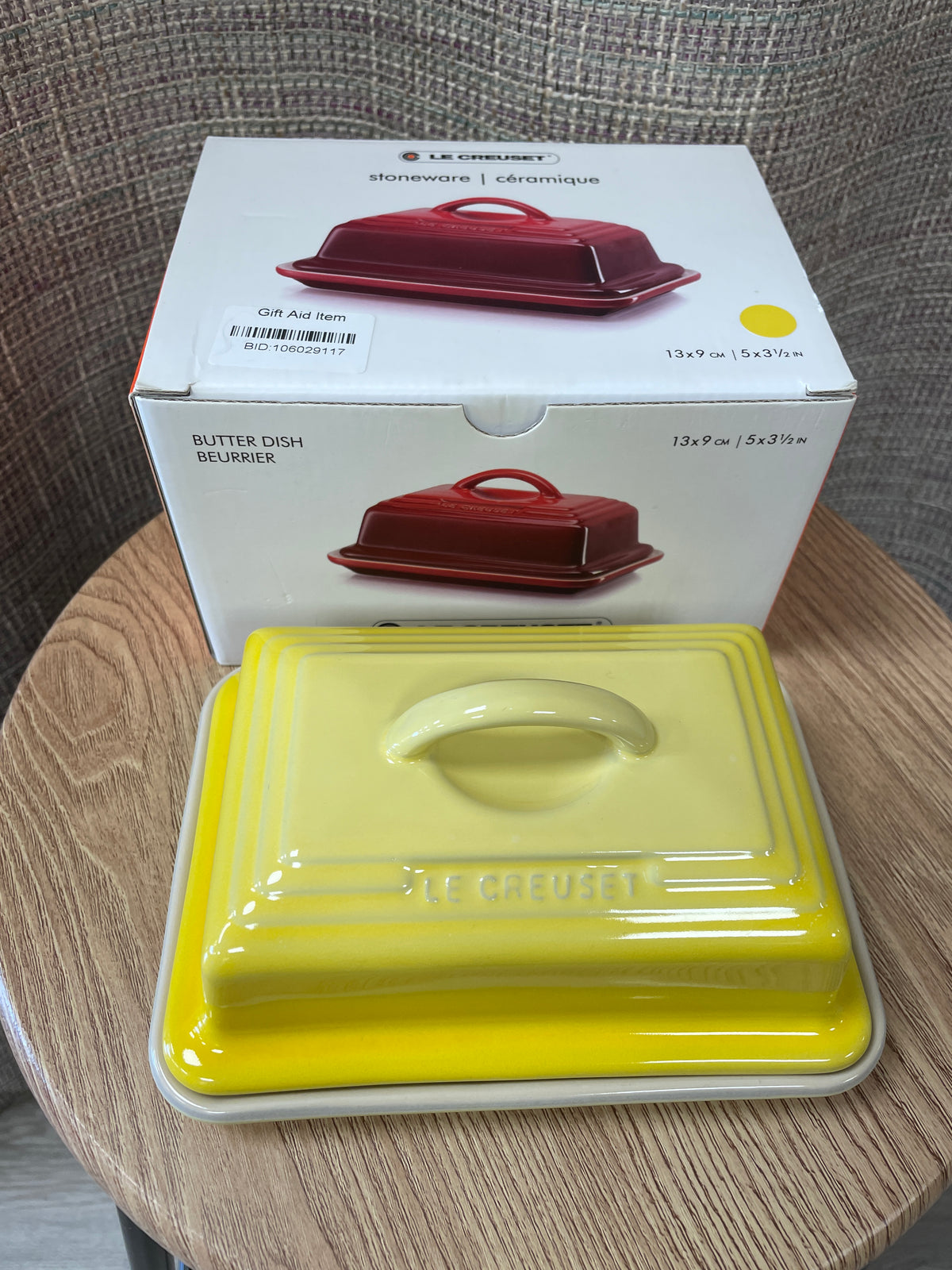 Le Creuset New in Box Yellow Stoneware Butter Dish