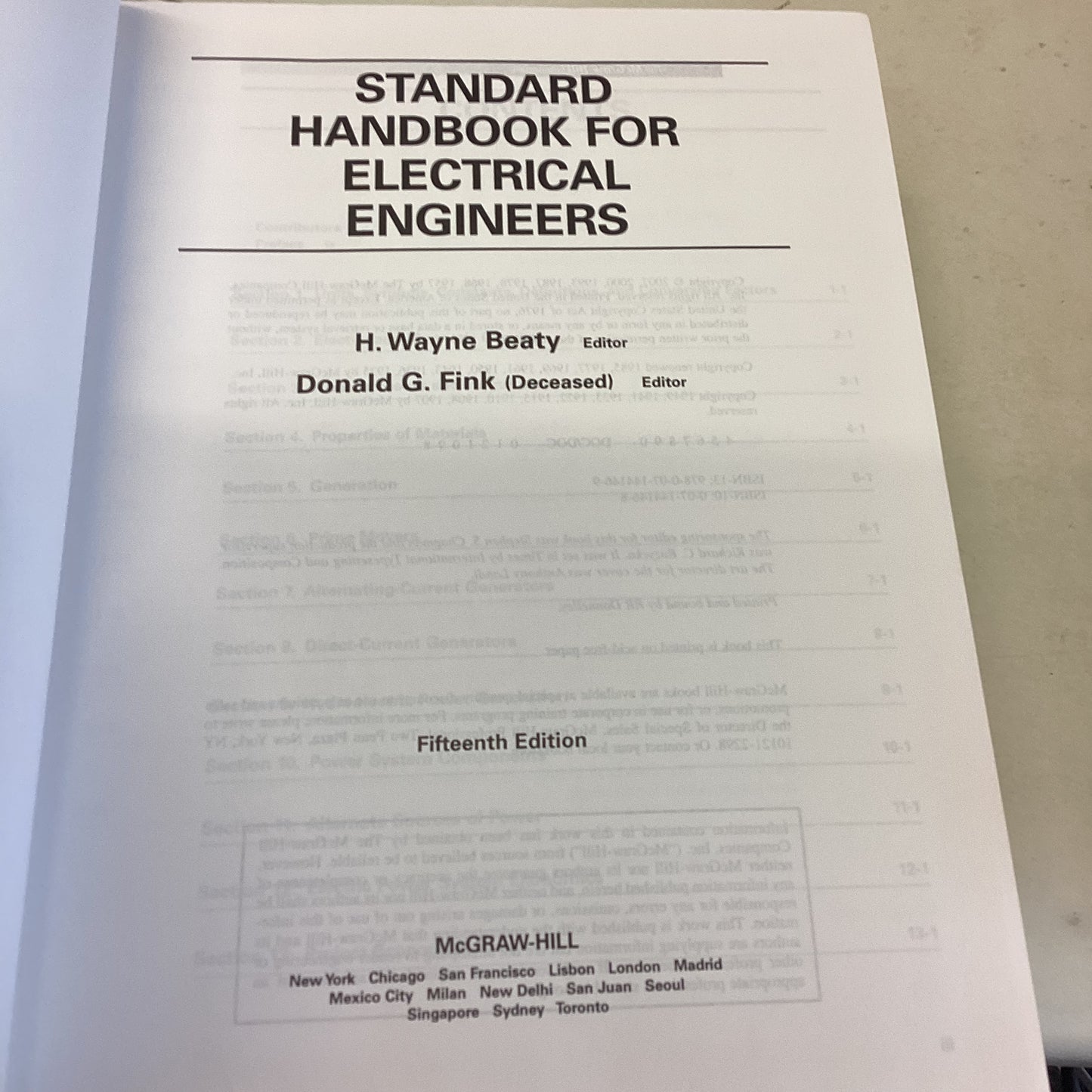 Standard Handbook For Electrical Engineers 15th Edition H Wayne Beaty Donald G Fink