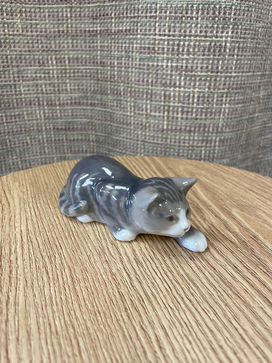 Royal Copenhagen Grey Cat in Stalking Pose Ornament Style Number 306