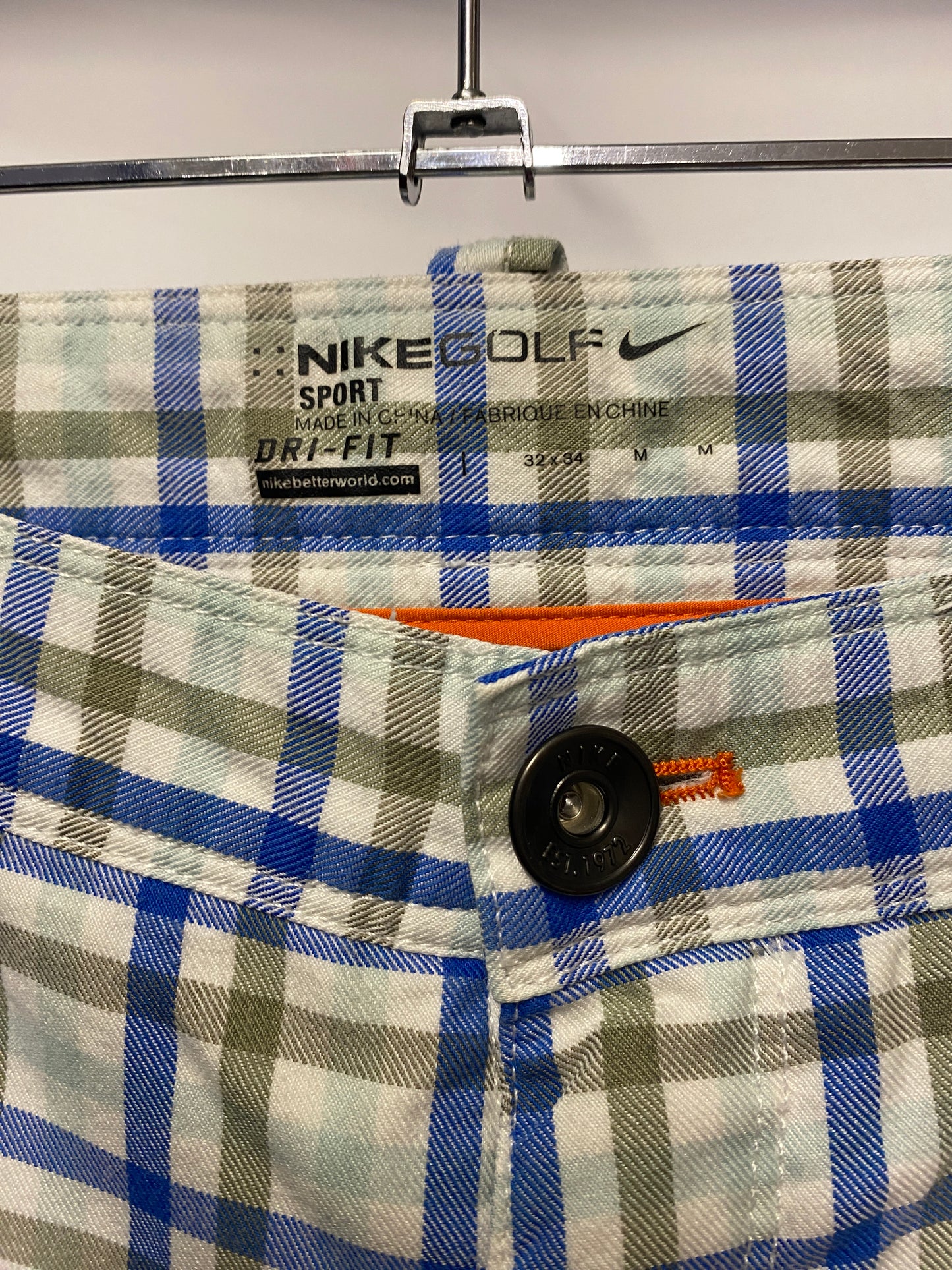 Nike Golf Sport Blue Cotton Plaid Trousers 32x34