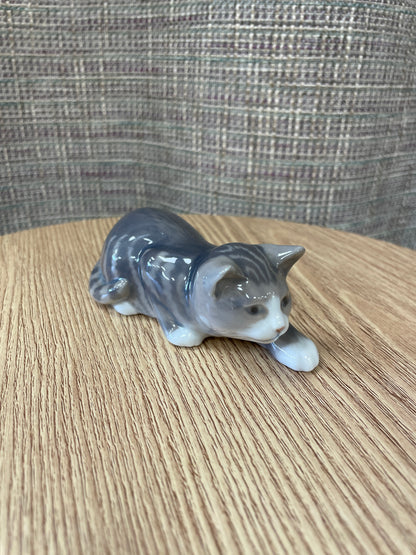 Royal Copenhagen Grey Cat in Stalking Pose Ornament Style Number 306