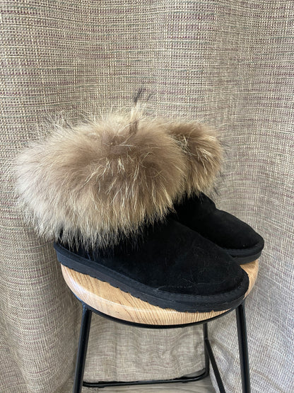 Ugg Australia Black with Faux Fur Classic Ugg Boots UK 8.5