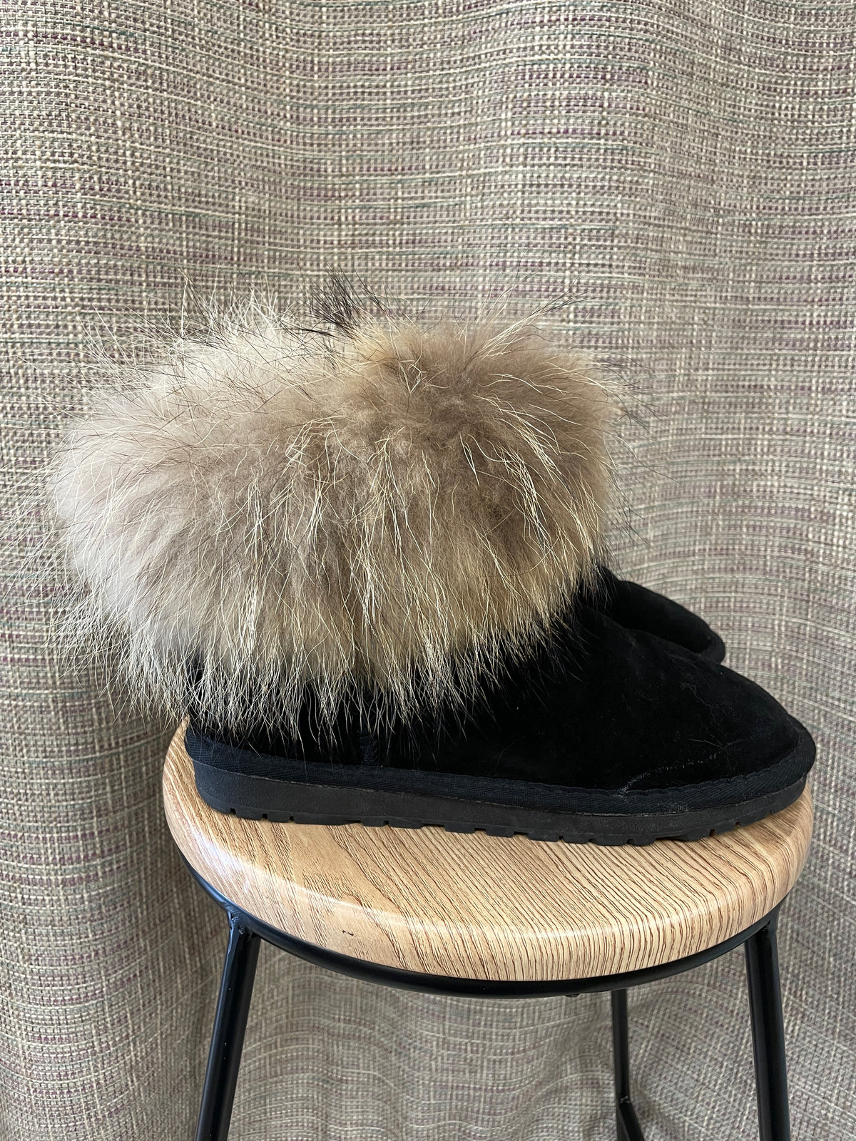 Ugg Australia Black with Faux Fur Classic Ugg Boots UK 8.5