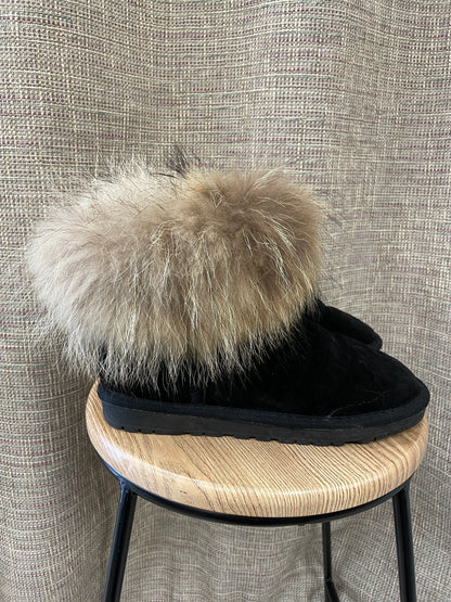 Ugg Australia Black with Faux Fur Classic Ugg Boots UK 8.5