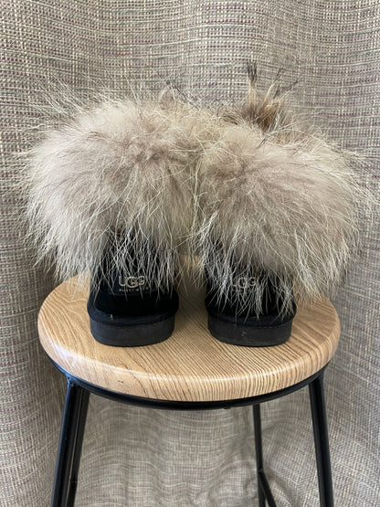 Ugg Australia Black with Faux Fur Classic Ugg Boots UK 8.5