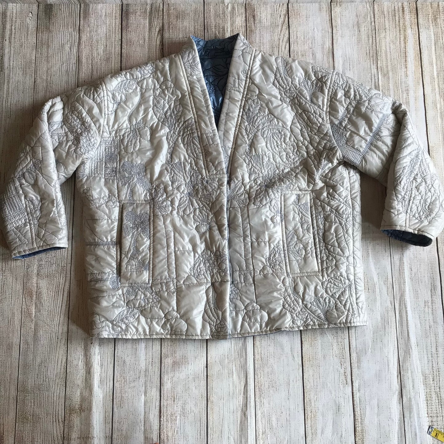 Munthe Blue Cream Emu Embroidered Reversible Padded Jacket Size 40