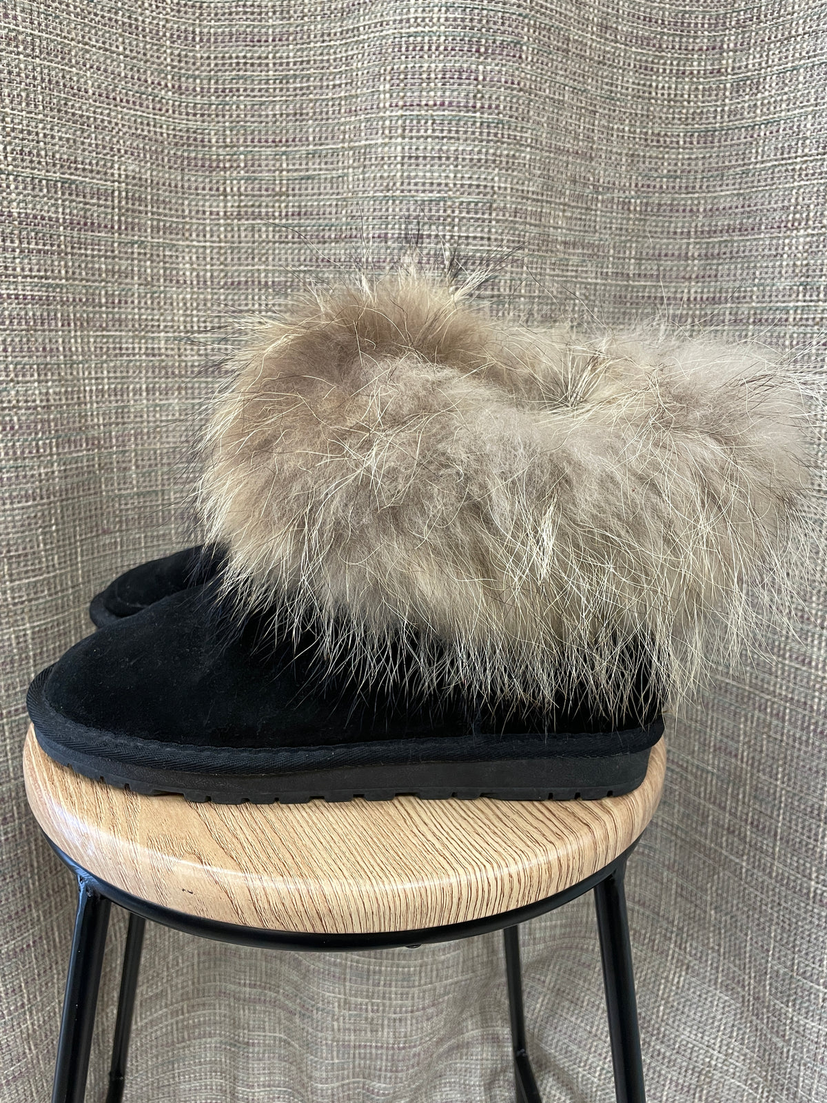 Ugg Australia Black with Faux Fur Classic Ugg Boots UK 8.5