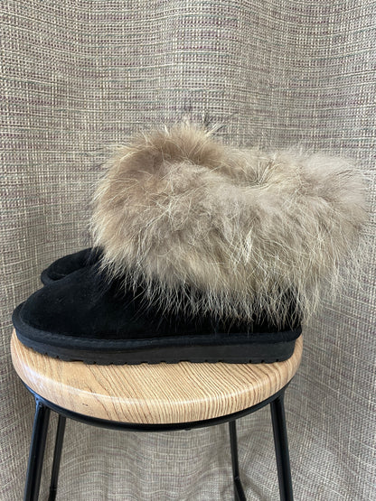 Ugg Australia Black with Faux Fur Classic Ugg Boots UK 8.5