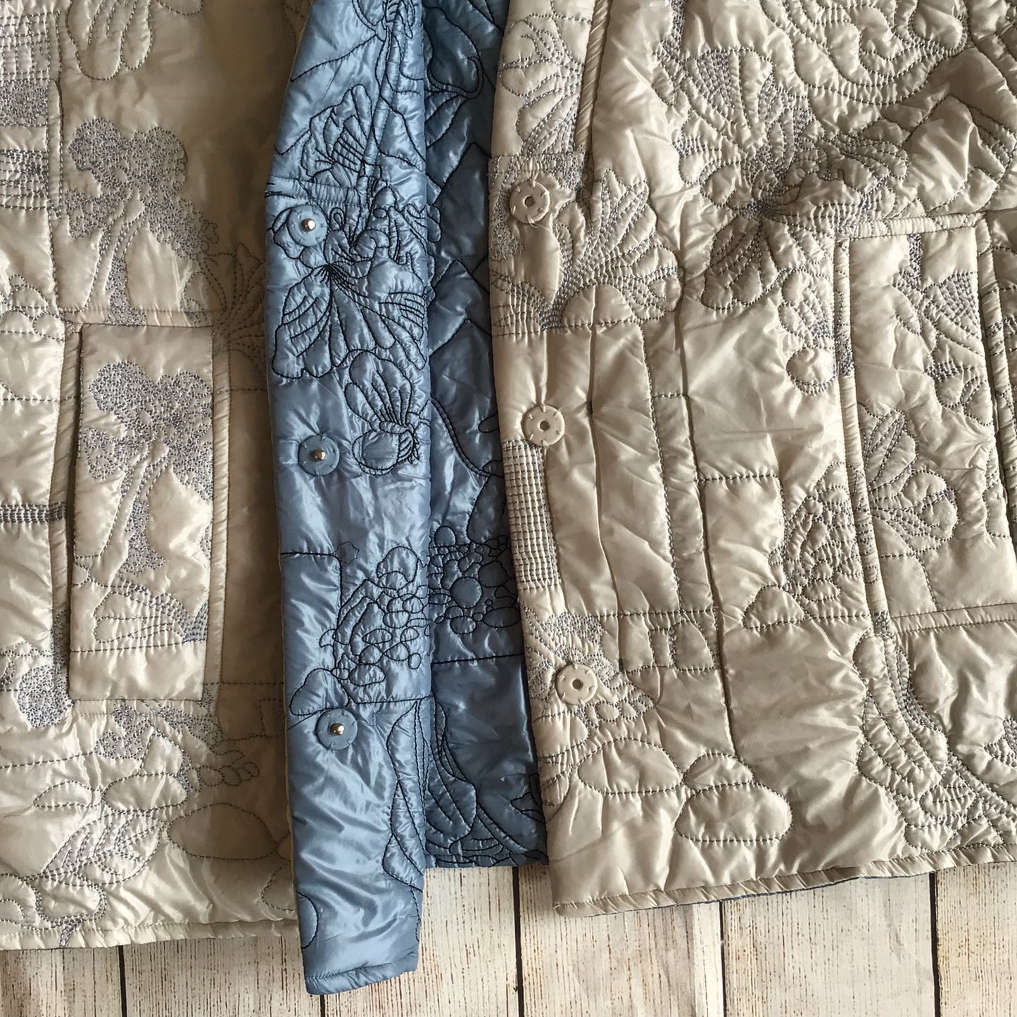Munthe Blue Cream Emu Embroidered Reversible Padded Jacket Size 40