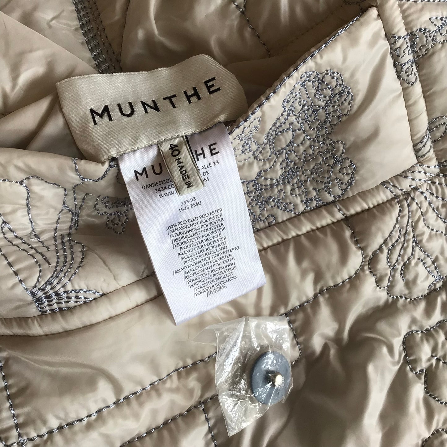 Munthe Blue Cream Emu Embroidered Reversible Padded Jacket Size 40