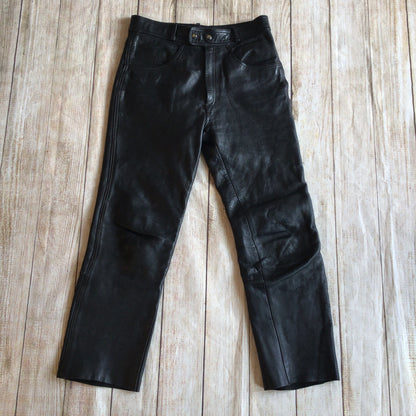 Vintage Polo Black Leather Biker Trousers Size 36 (W30)
