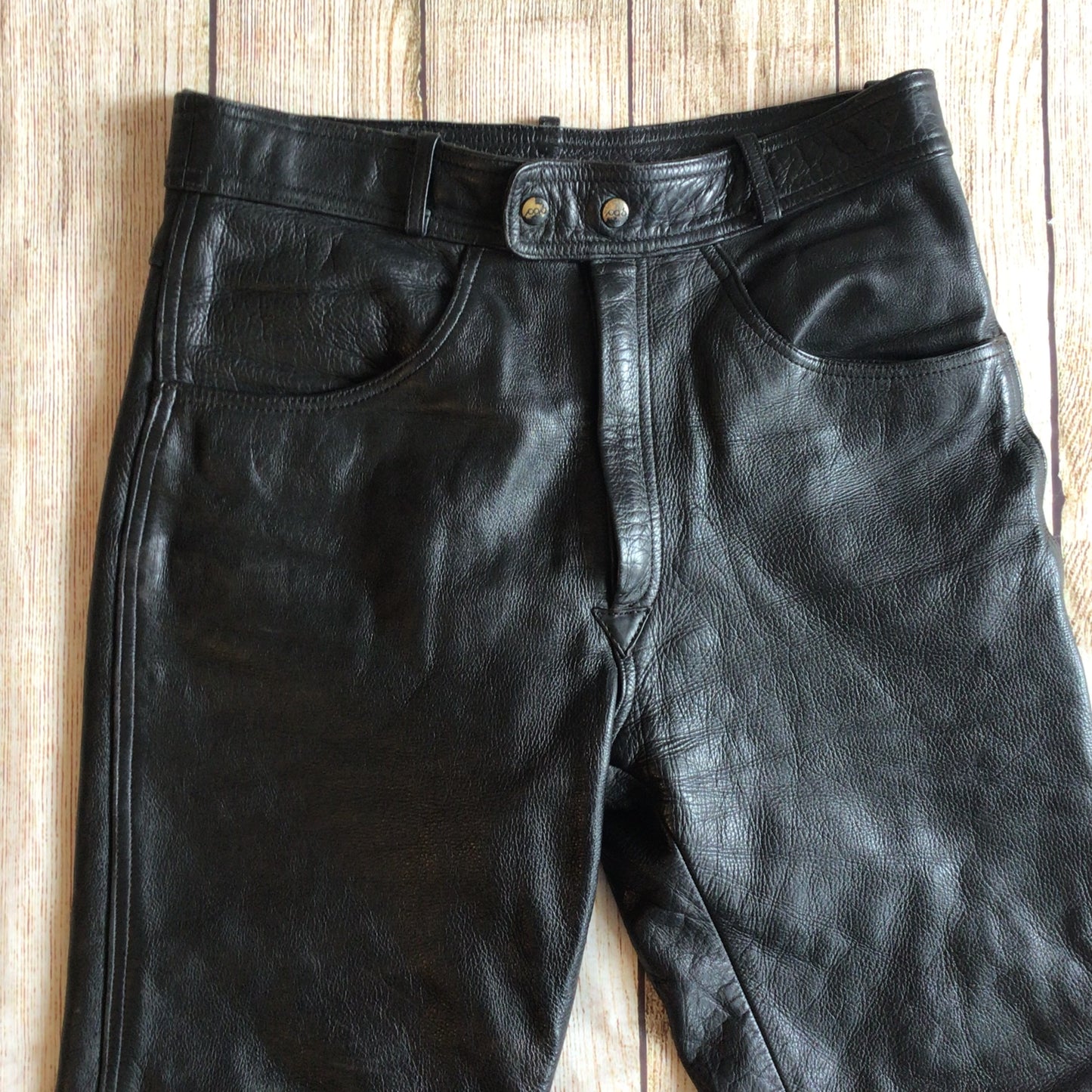 Vintage Polo Black Leather Biker Trousers Size 36 (W30)