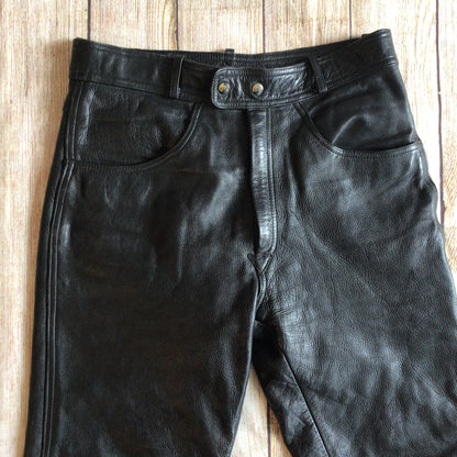 Vintage Polo Black Leather Biker Trousers Size 36 (W30)