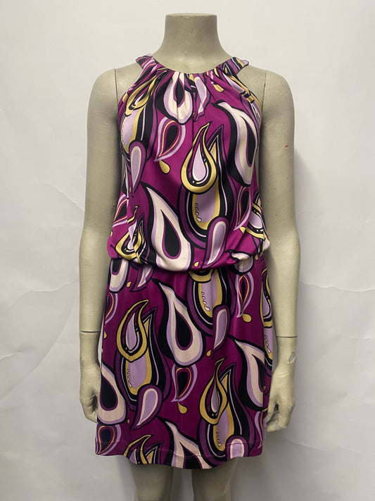 Luise Arias Purple Silk Retro Print Mini Dress XS
