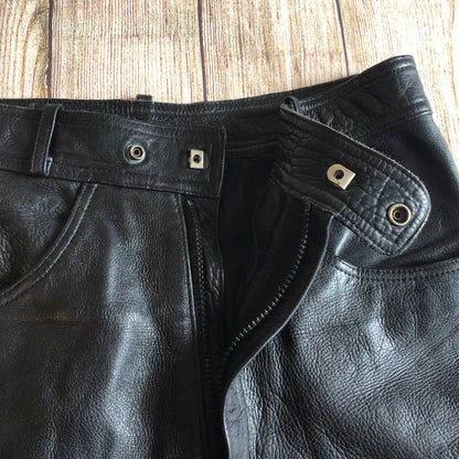 Vintage Polo Black Leather Biker Trousers Size 36 (W30)