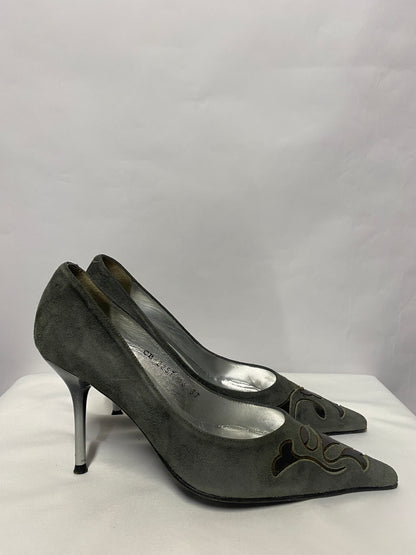 Ivory Grey Suede Pointed Toe Heels 4