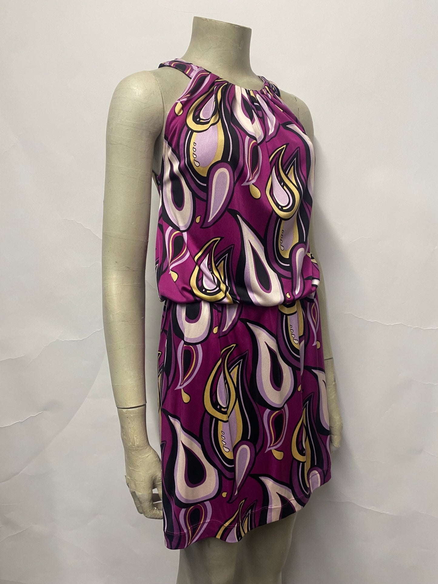 Luise Arias Purple Silk Retro Print Mini Dress XS