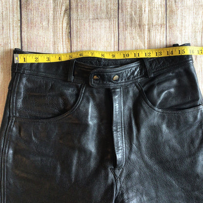 Vintage Polo Black Leather Biker Trousers Size 36 (W30)