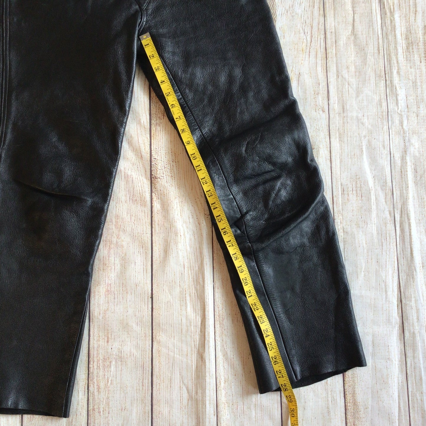 Vintage Polo Black Leather Biker Trousers Size 36 (W30)