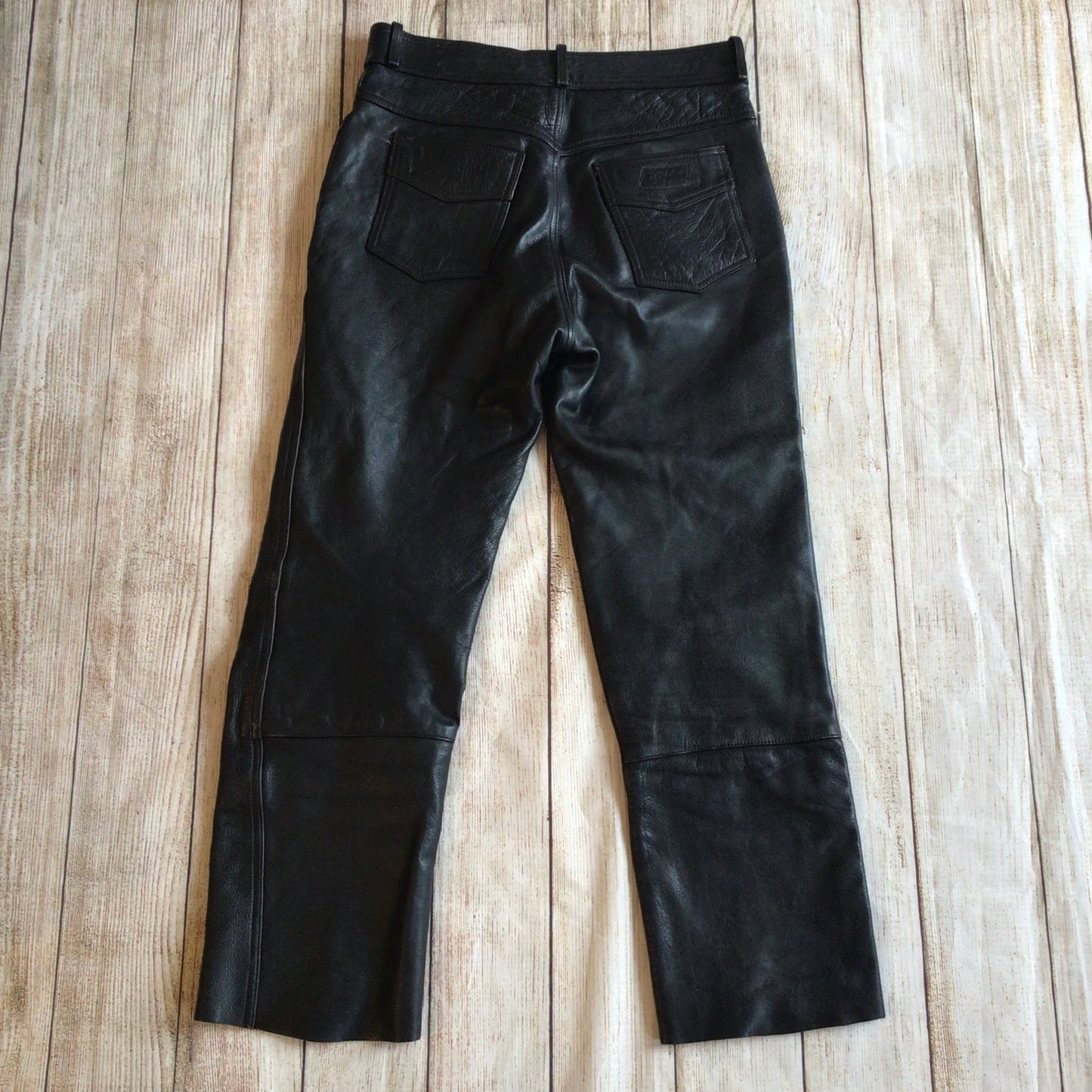 Vintage Polo Black Leather Biker Trousers Size 36 (W30)