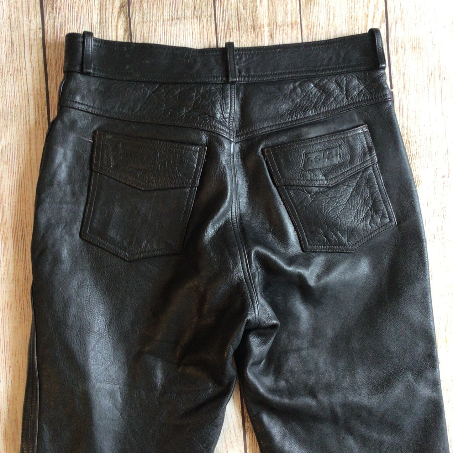 Vintage Polo Black Leather Biker Trousers Size 36 (W30)