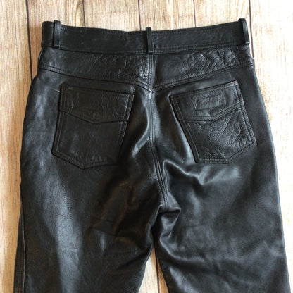 Vintage Polo Black Leather Biker Trousers Size 36 (W30)