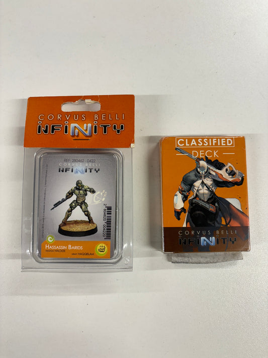 Haqqislam Hassassin Barids Cast Metal Minifigure and Classified Deck, Corvus Belli, Infinity, 2015 BNIB