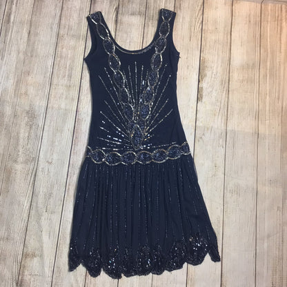 Frock & Frill Blue Beaded & Sequined Flapper Dress Size 8