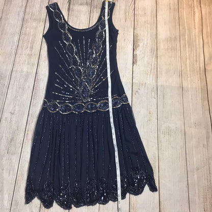 Frock & Frill Blue Beaded & Sequined Flapper Dress Size 8