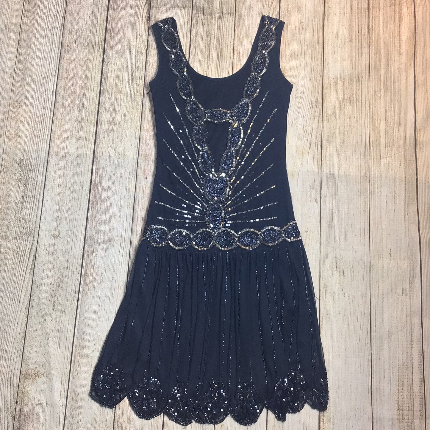 Frock & Frill Blue Beaded & Sequined Flapper Dress Size 8