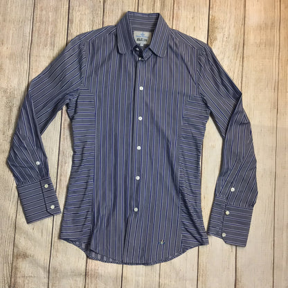 Vivienne Westwood Man Blue Striped Long Sleeve Shirt 100% Cotton Size S (I on label)