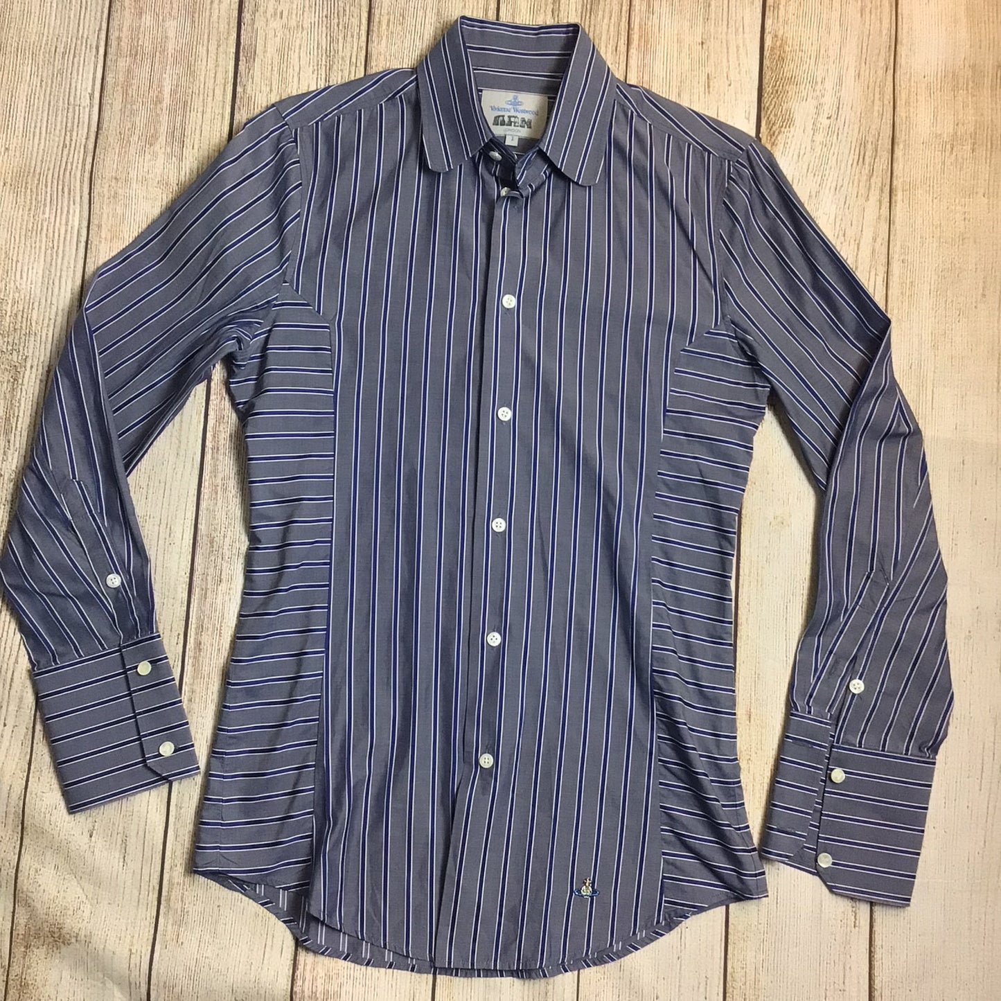 Vivienne Westwood Man Blue Striped Long Sleeve Shirt 100% Cotton Size S (I on label)