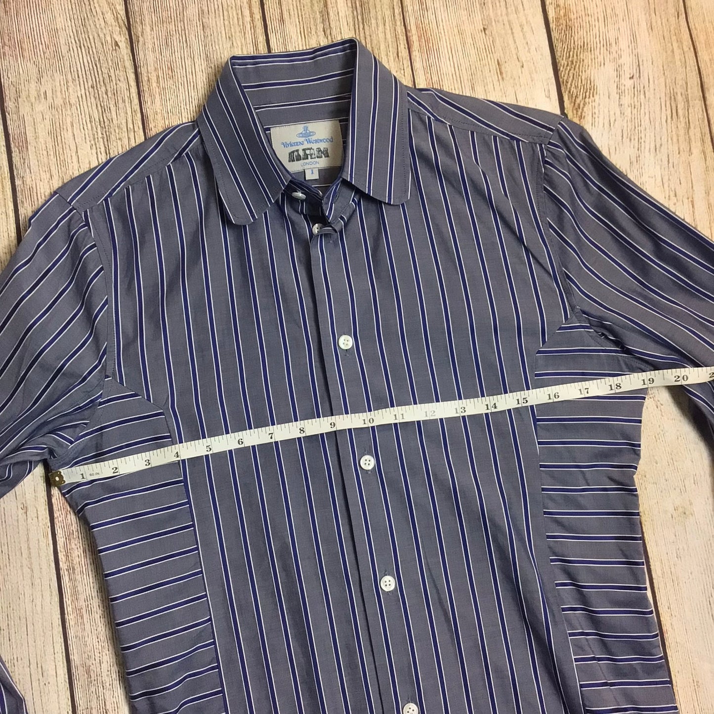 Vivienne Westwood Man Blue Striped Long Sleeve Shirt 100% Cotton Size S (I on label)