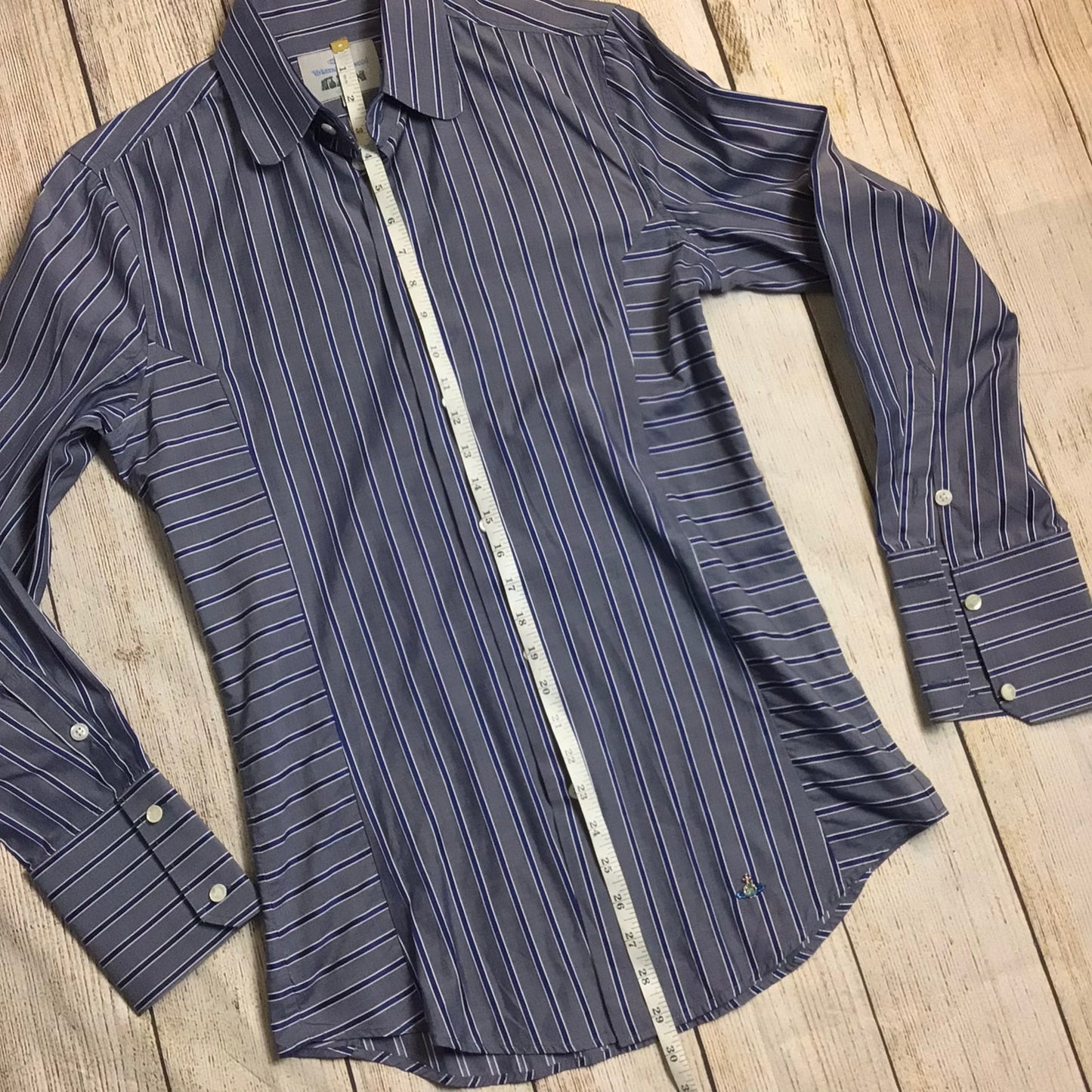 Vivienne Westwood Man Blue Striped Long Sleeve Shirt 100% Cotton Size S (I on label)