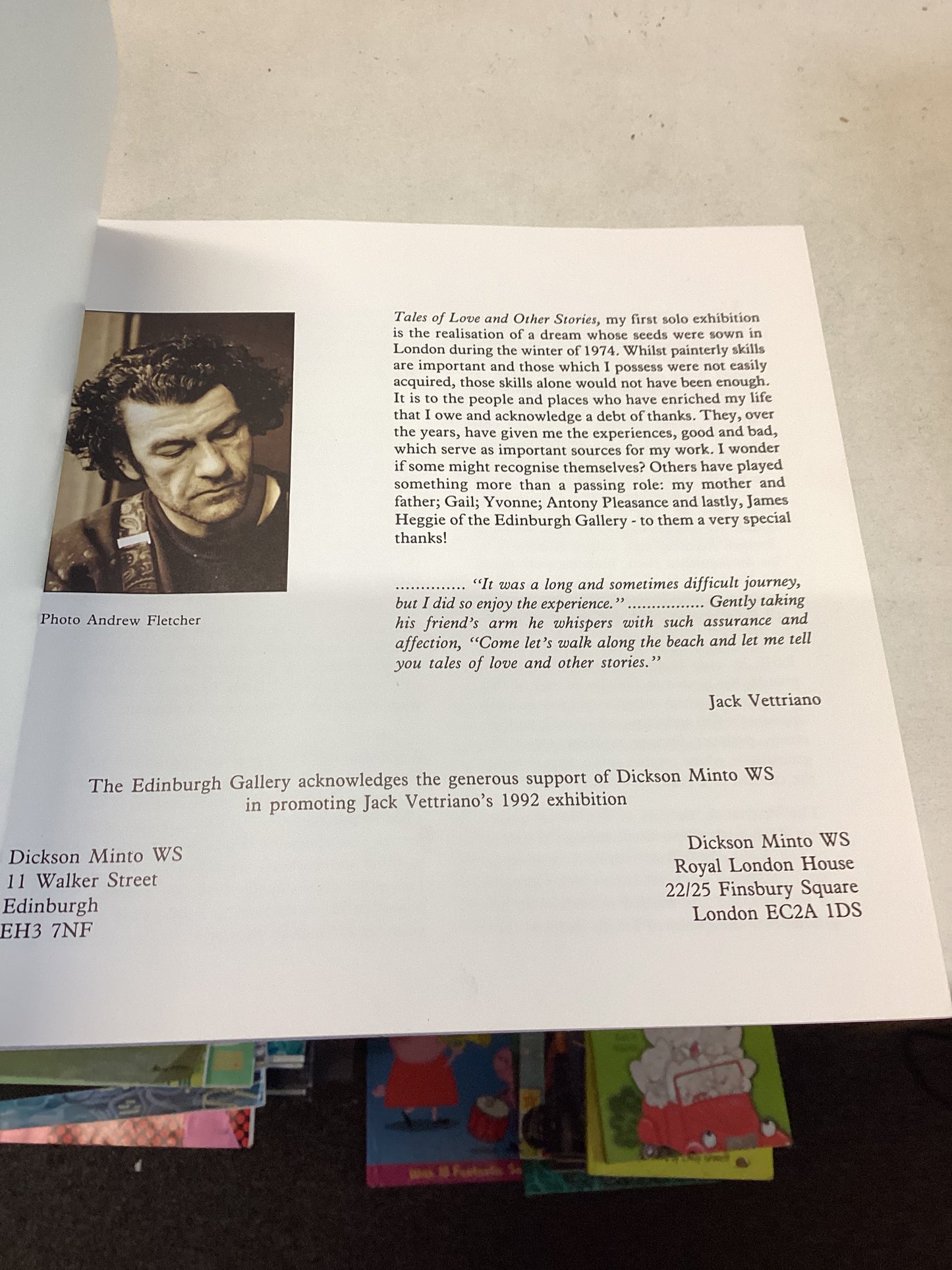 Talks of Love and Other Stories Jack Vettriano 15 May - 6 June 1992 The Edinburgh Gallery