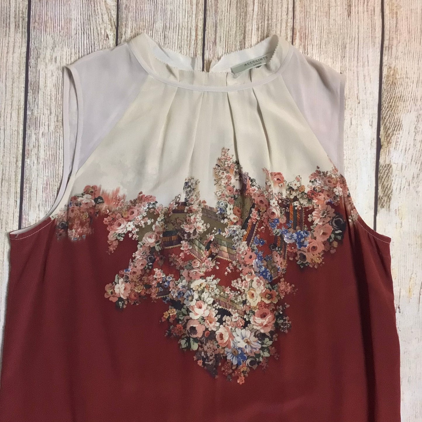 AllSaints Red & Cream Jay Clement Dress 100% Silk Size L