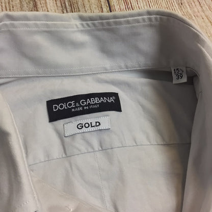 D&G Dolce & Gabbana Gold Light Grey/Lilac Cotton Blend Shirt Size 15.5/39